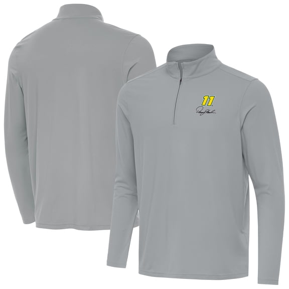 Men's-Antigua  Gray Denny Hamlin Intent Quarter-Zip Top