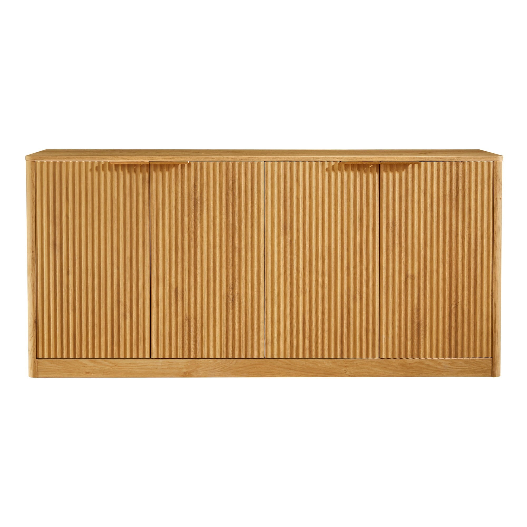 59" Modern Wavy Sideboard Cabinet, Curved 4-Door Storage Cabinet, TV Stand Buffet Cabinet for Living Room Bedroom Kitchen, Natural