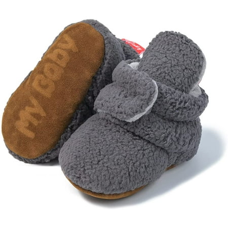 Newborn Infant Baby Girl Boy Cotton Booties Stay On Sock Slippers Soft Bedroom Shoes Non-Skid Ankle Boots With Grippers Toddler Crib Warm Shoe First Walker Birthday Shower Gift