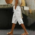 thumbnail image 2 of ABATAB Capri Pants for Women Casual Summer Cotton Linen Capris Drawstring Wide Leg Side Splits Cropped Trouser, 2 of 5