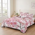 thumbnail image 2 of Twin Quilt Set 68''x86'', Spring Peach Flowers Lightweight Summer Bedspread Coverlet Set with 2 Pillow Shams, Pink Botanical Floral Leaves Branch Breathable All Season Quilt Bedding for Dorm/Bedroom, 2 of 9