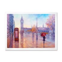 Designart 'Big Ben and Woman With Red Umbrella In London Street' French Country Framed Art Print