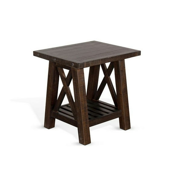 Anva Side End Table, Dark Brown Mahogany, Shelf, Rectangular 24 Inch