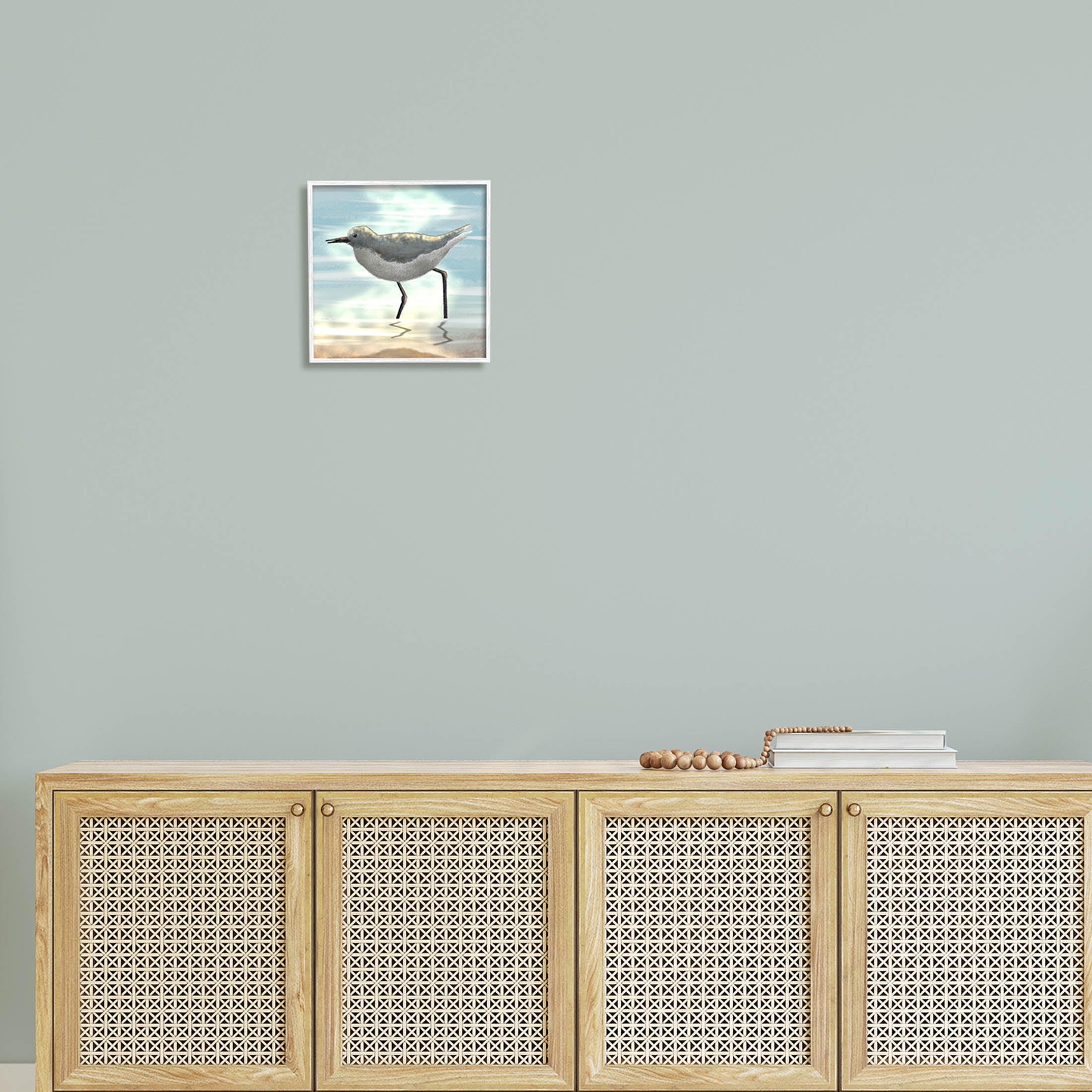 Stupell Industries Sandpiper Standing Coastal Ocean Tide Graphic Art White Framed Art Print Wall Art, Design by Marcus Prime