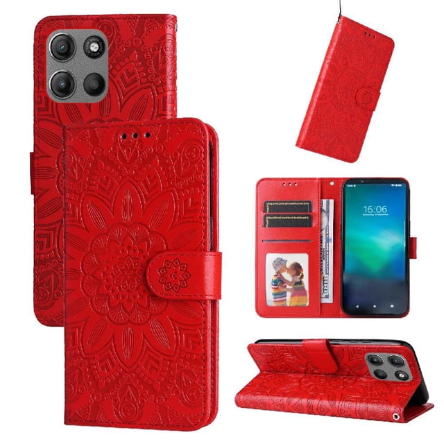Funda tipo cartera GANGXUN para Motorola Moto G15 Power , diseño girasol, cuero PU, soporte, cierre magnético, tarjetero