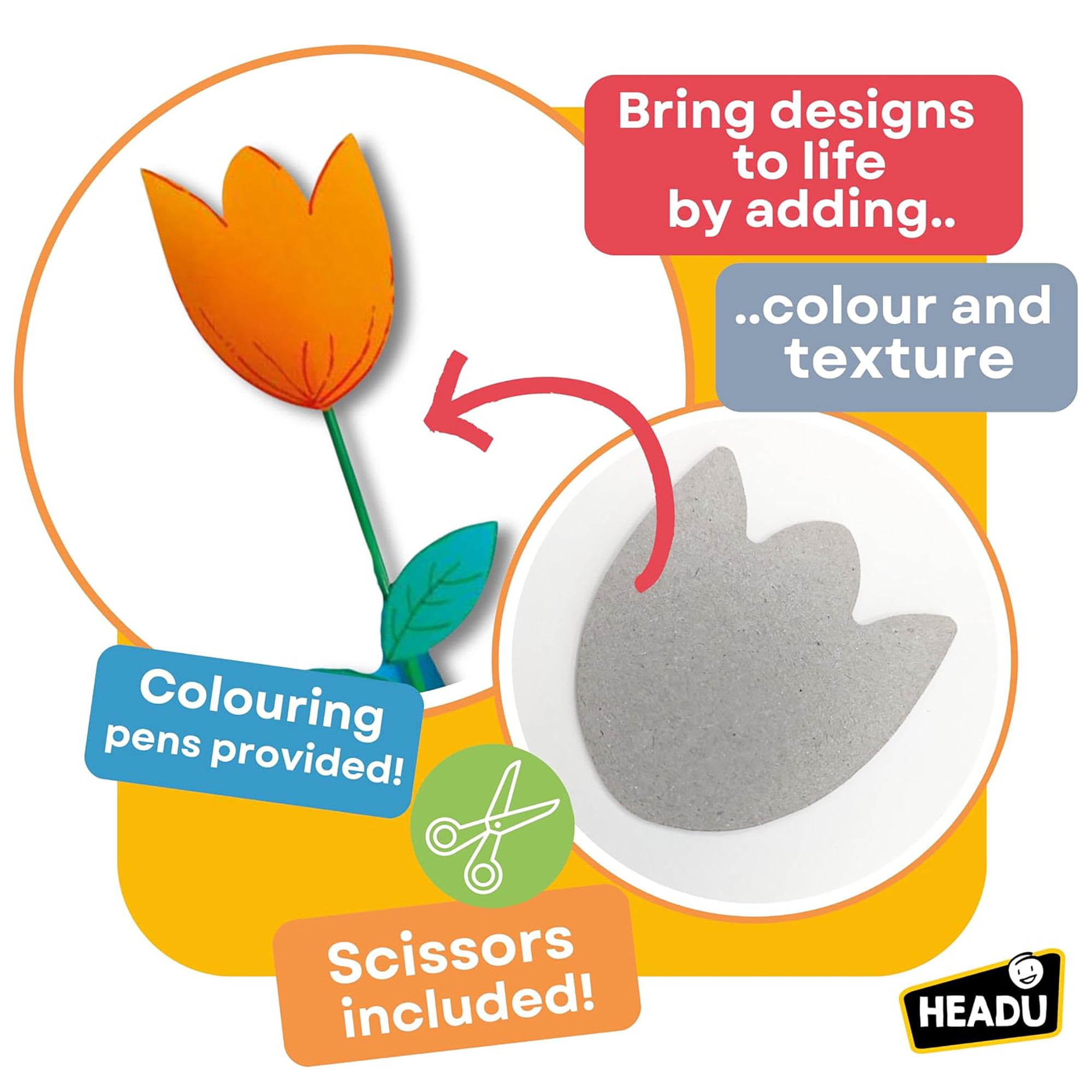 Headu: Eco Artist Lab - Transform Plastics Into Creations, DIY Characters & Objects, Cardboard Shapes, Felt Pens, Plastic Straws-Bottle-Tub, Kids 4+
