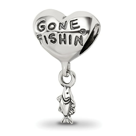 Solid 925 Sterling Silver Reflections Gone Fishin Dangle Bead (8.2mm x 14.6mm)