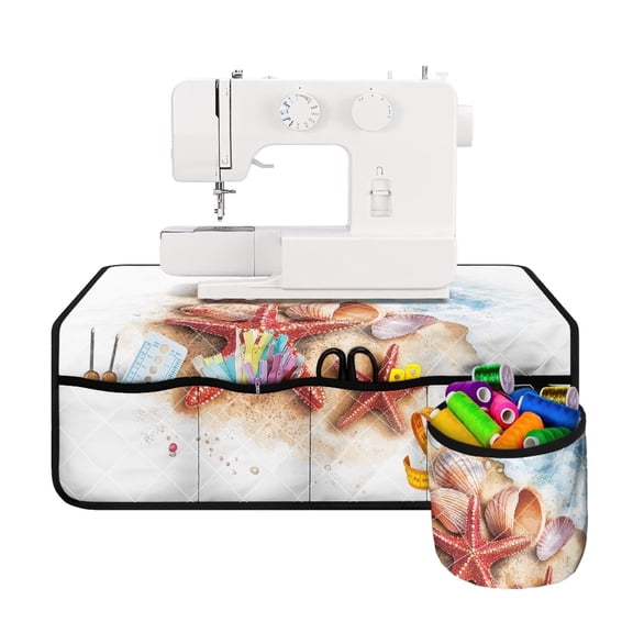 HELLHERO Starfish and Seashell Pattern Fabric Polyester Sewing Machine Pad Organizer Storage Bag Easy to Clean Mats Easy to Clean for Mother's Day Present