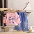 thumbnail image 2 of mgoYE Toddler Baby Girl Clothes 2t 3t 4t 5t Fall Winter Outfits Gifts Sweatshirt Bell Bottom Jeans Bow Pants(Pink,3-4 Years), 2 of 9