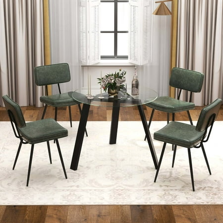 Costway Dining Chairs Set of 2 with PU Leather Cover Filled Sponge Waterfall Seats - Green