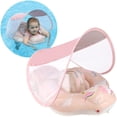 thumbnail image 1 of Bebé bebé con toldo rosa que nada sin flotar en la piscina, 1 of 6