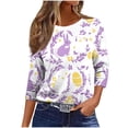 thumbnail image 7 of Ichuanyi Womens Easter Printed 3/4 Length Sleeve Tops Casual Loose Fit Crewneck T Shirts Cute Solid Three Quarter Length Tunic Tops, 7 of 7