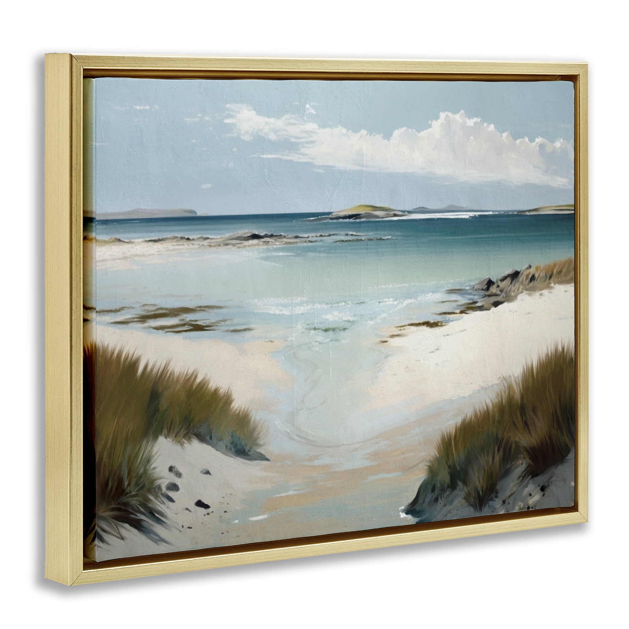 Stupell Industries River Tide Seascape Nautical & Beach Painting Gold Floater Framed Canvas Art Print Wall Art, 21 x 17