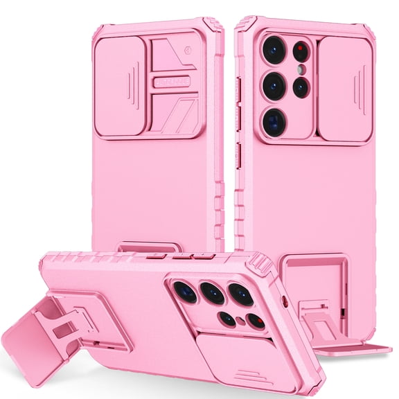 Decase for Samsung Galaxy S25 Ultra Case with Slide Cover, Silicone TPU Bumper Tough PC Cover with Kickstand, Military Shockproof Protective Phone Case for Samsung S25 Ultra,Pink