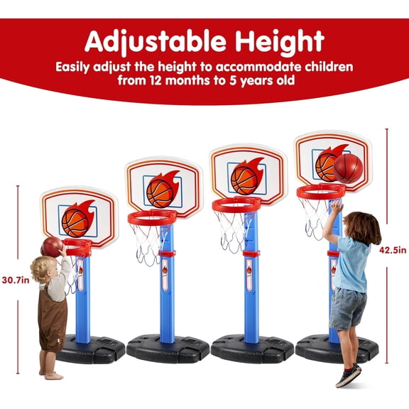 Adjustable Basketball Goal Set for Kids - Includes 4 Balls for Indoor/Outdoor