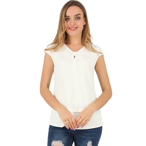 INSPIRE CHIC Blusa De Negocios Oficina Sin Mangas Con Escote V Plisado Top Para Mujer Blanco L