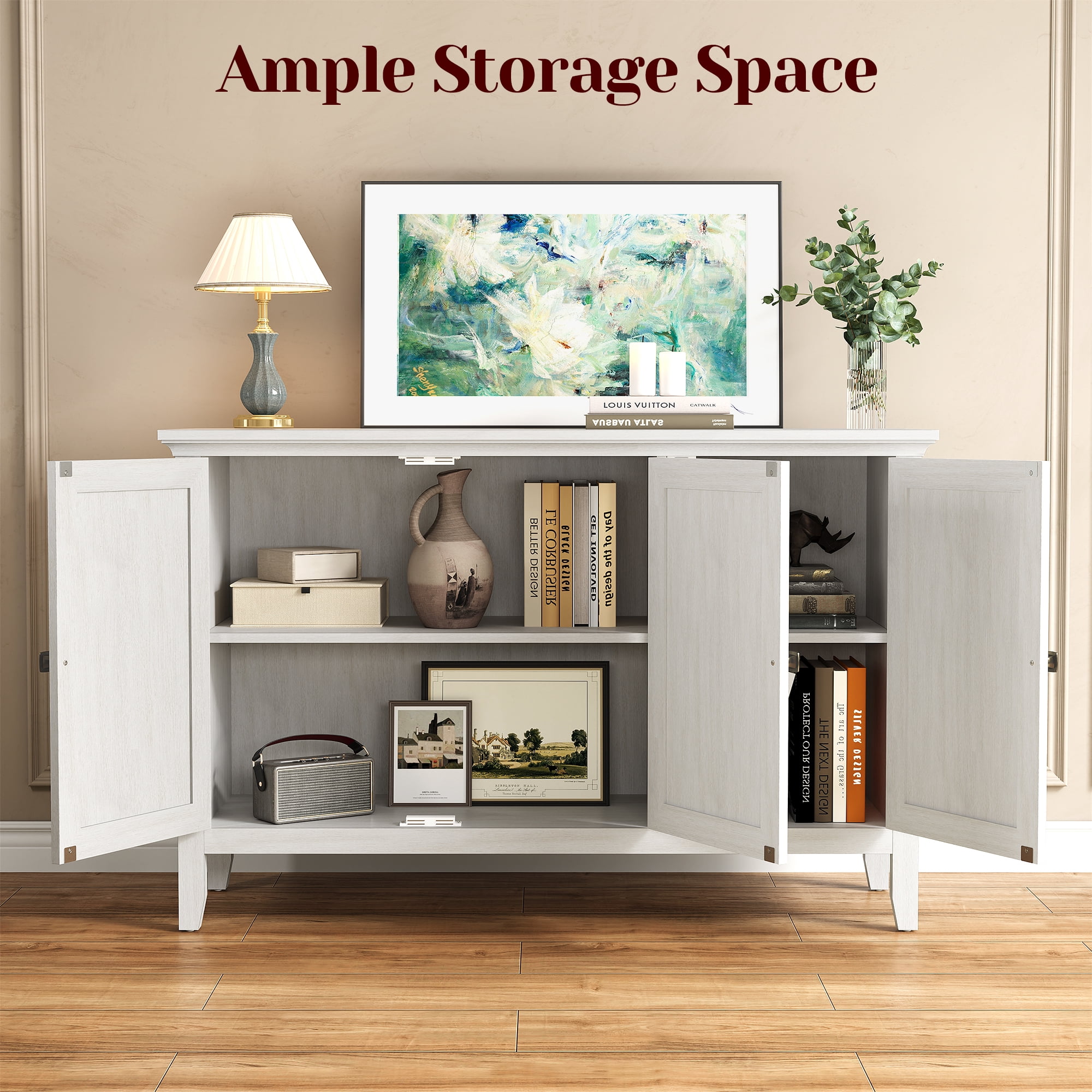 Buffet Cabinet with Doors and Adjustable Shelves, Bohemian Sideboard, Wood Credenza Cabinet Organizer for Bedroom, Living Room, Dining Room, Hallway