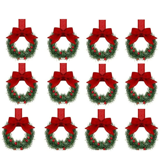 2025 & CISIL - Christmas Kitchen Cabinet Wreaths With Plaid Bow Ribbon Hanging Cabinet Doors Wreaths Decorative For Kitchen Window Outdoor Indoor Holiday Decor