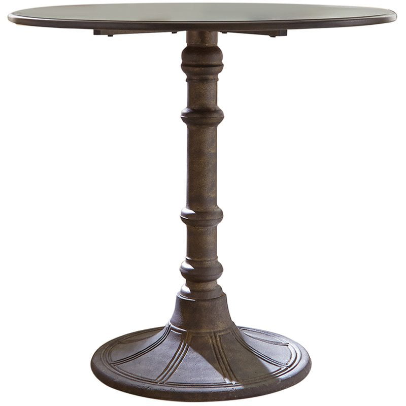 Round Dining Table Wood Pedestal Base Bistro Vintage Mid Century Bronze Finish 