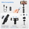 thumbnail image 5 of Trípode de metal de 72 pulgadas y palo selfie para teléfono celular y cámara, trípode de viaje portátil, control remoto recargable, rotación de 360°, compatible con iPhone y Android y cámara, negro, 5 of 5