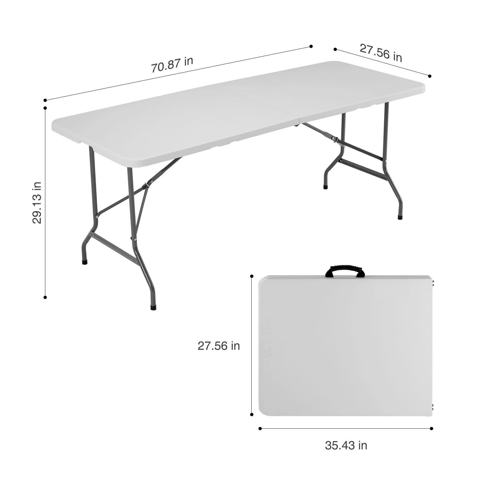 Hommoo 6ft Plastic Folding Table, Indoor Outdoor Portable Picnic Table for Home Office Party Picnic, with Lock, White