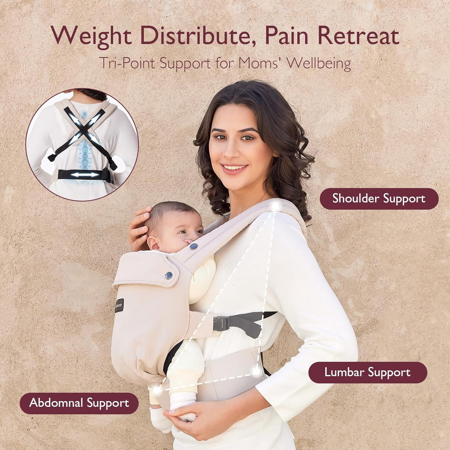 Momcozy Baby Carrier, Ergonomic Infant Carrier Backpack, Breathable Front Back Carrying Wrap Seat for Newborn Toddlers 7-44lbs, Khaki