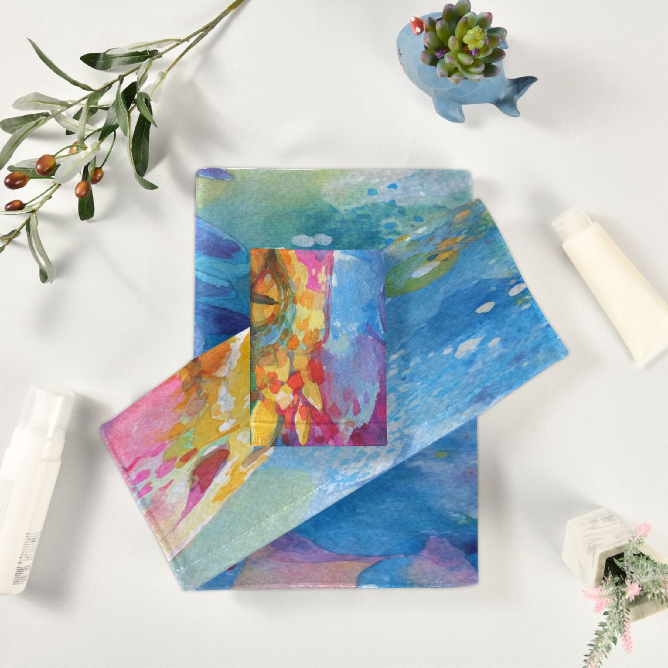 Three-Piece Towel Set Face Towel Towel Set Hand Towel Bath Towel Cotton Bath Towels Bath Towel Sets Hand Bath Towels Beautiful Watercolor Dragon