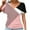 Pink, variant on Munlar Spring Tops for Women Green Loose 2025 Striped Print V-Neck Short Sleeve T Shirts L