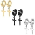 thumbnail image 1 of 3 pares de pendientes colgantes con bisagras XianweiShao acero inoxidable plata oro negro, 1 of 1