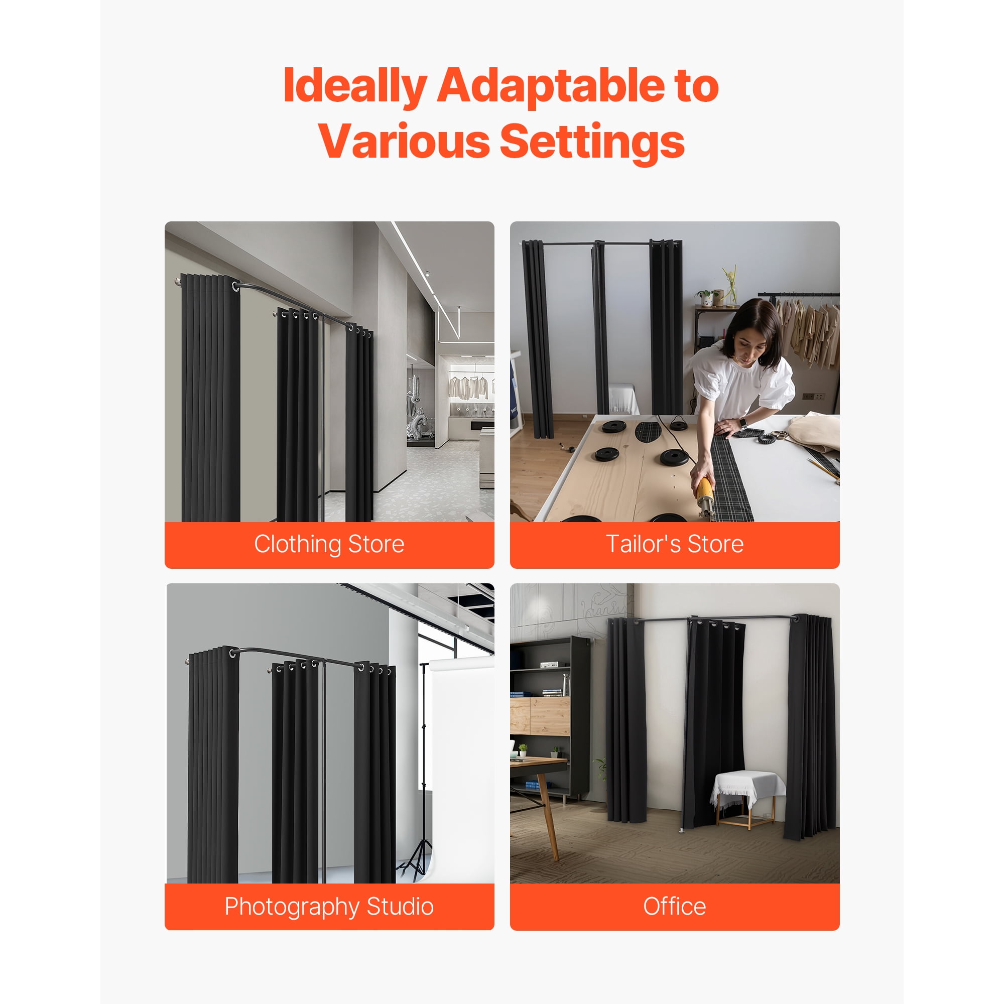 KFFKFF Portable Fitting Room with Durable Polyester Curtains, Double Changing Spaces with Divider Curtains, Ideal for Boutiques, Studios, Tailor Shops, Offices, and Malls, 79 x 39 x 79 in (Black)