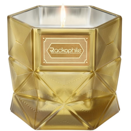 Three Wick Glass - Rackaphile Lemon Scented 16 Oz Glass Jar Candle, Geometric Hexagon Glass Jar, 100% Soy Wax, Lead-Free Cotton Wick, Long Lasting Scent, Gift Box Included