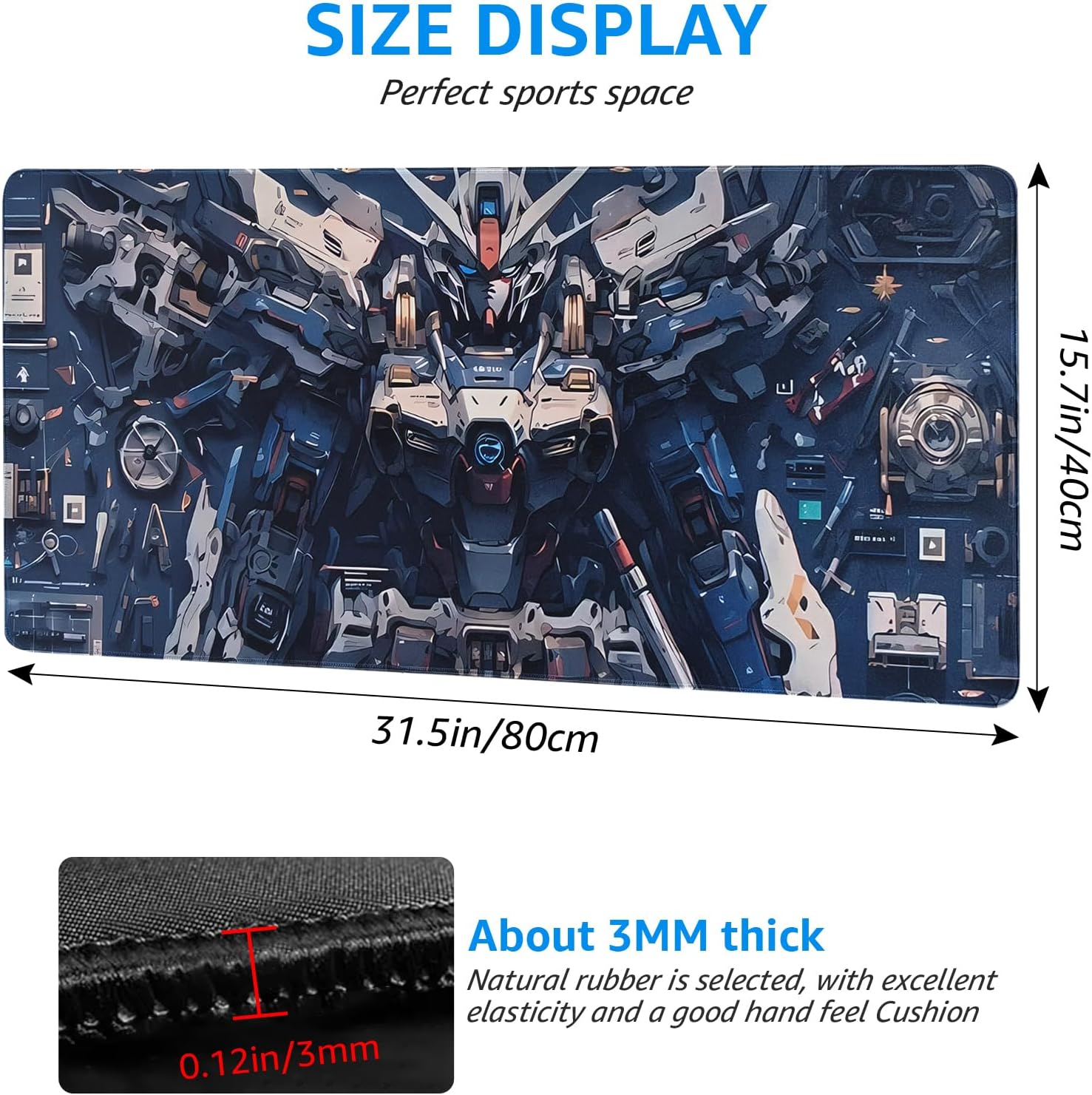Anime Desk mat XL,Large Gaming Mouse Pad with Mecha Anime Design, Extended XXL Desk Mat, 31.5 x 15.7 inches, Non-Slip Base