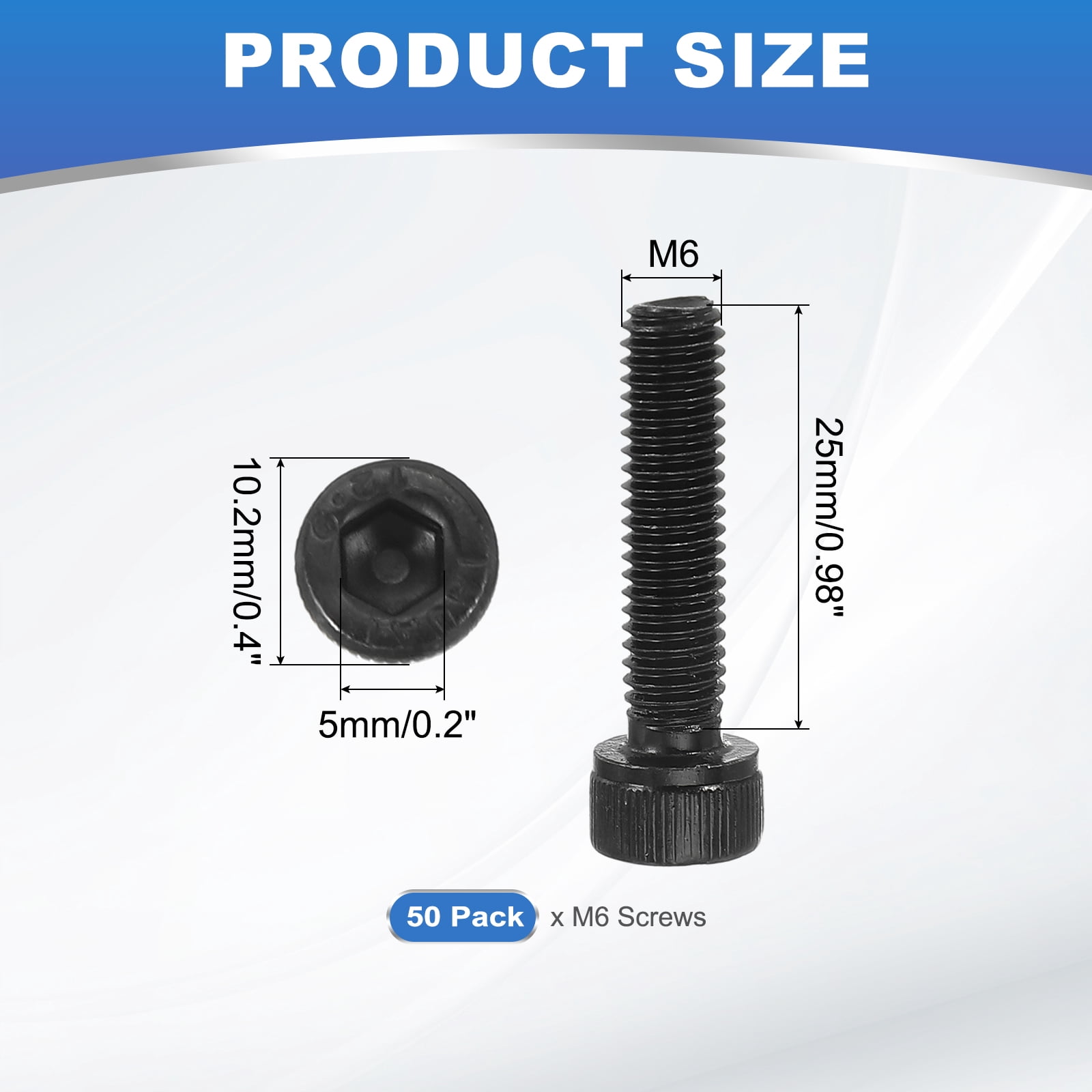M6 x 25mm Hex Socket Head Screws Cap Bolt, 50 Pack 12.9 Grade Carbon Steel Hexagon Socket Screw  with Hex Wrenches