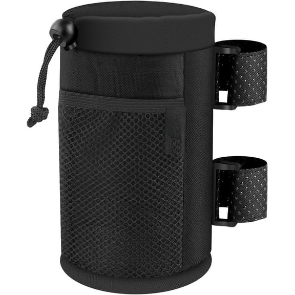 Scooter Cup Holder for 8-32oz Bottles, Wheelchair Walker Water Bottle Holder for UTV Roll Bar Bike e-Bike Golf Cart and Boat, Drink Holder with Net Pockets and Hook and Loop Straps