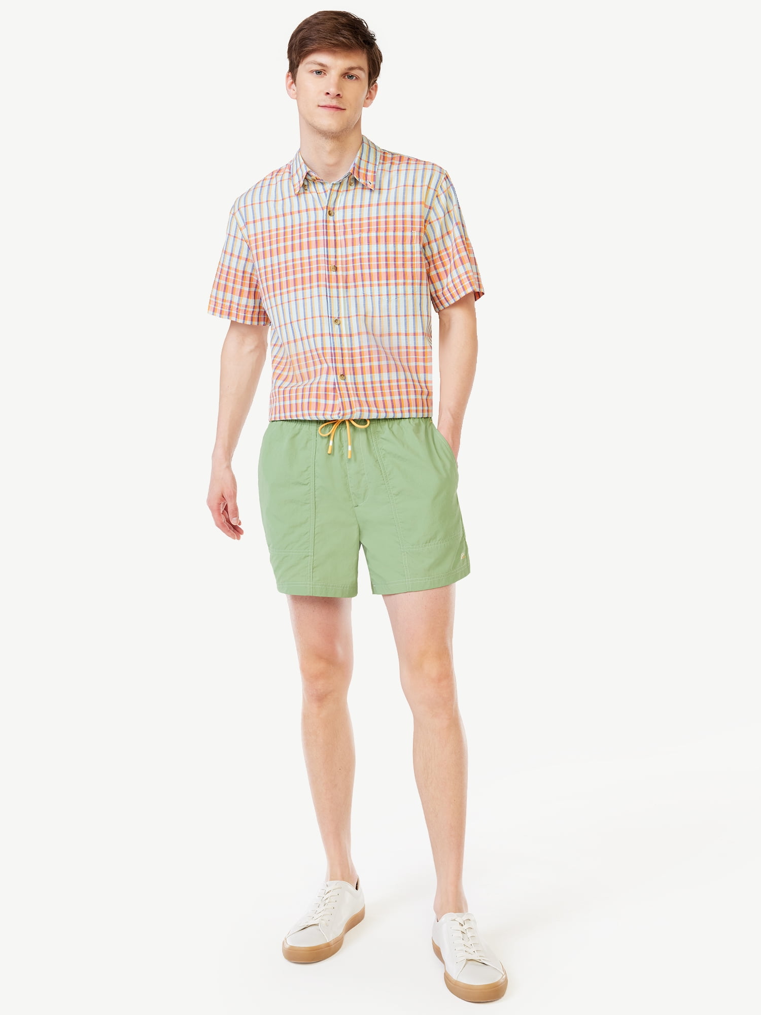 Free Assembly Men's Madras Shirt with Short Sleeves