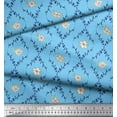 thumbnail image 2 of Soimoi Blue Cotton Duck Fabric White Floral & Ogee Damask Fabric Prints by Yard 44 Inch Wide, 2 of 3