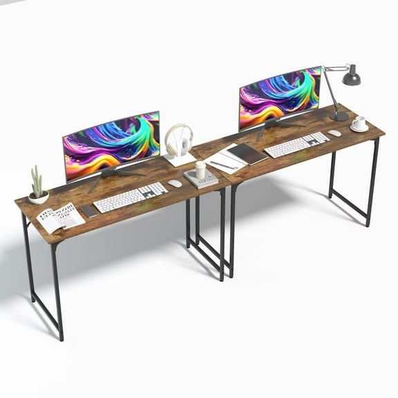 Small Computer Desks for Bedroom, Home Office Desks, Study Tables for Adults, Computer Desk, Modern, Metal Frame Adjustable Foot Mat, Set Of 2 People, Office, Vintage, Wood