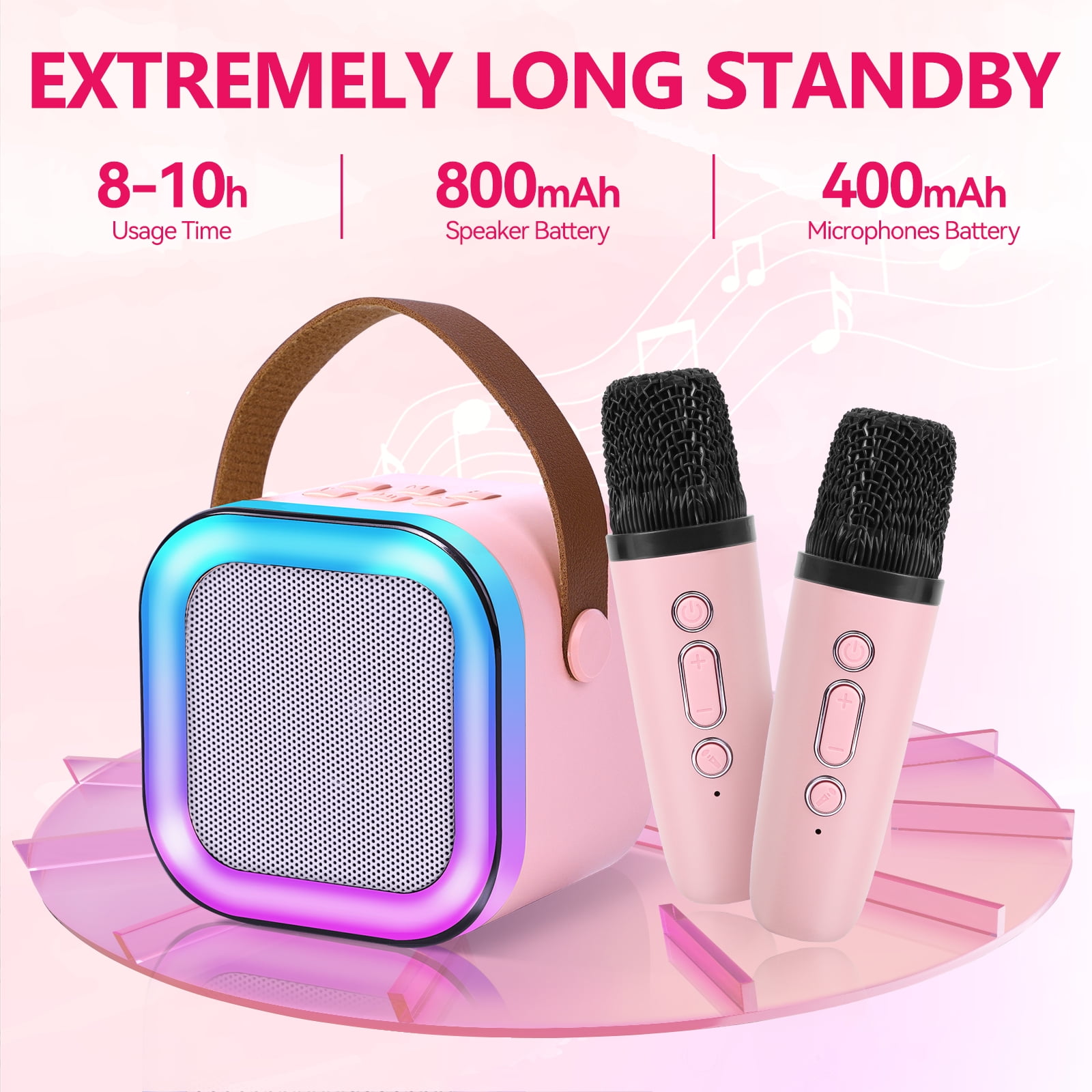 JELLOO Mini Karaoke Machine Portable Bluetooth Speaker with 2 Wireless Mic for Kids, Karafun Premium Songs for All Ages, Christmas Birthday Gifts for Girls Boys