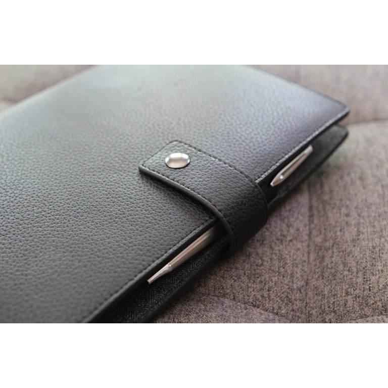 Case Elegance Full Grain Premium Leather Refillable Journal Cover with A5 Lined Notebook, Pen Loop, Card Slots, Brass Snap