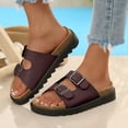 thumbnail image 4 of Rokment Womens Cork Footbed Slippers Sandals Beach Summer Comfortable Casual 2 Buckles Leather Wide Width Orthopedic Platform Walking Slip on Slides Wine Size 9, 4 of 7