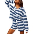 thumbnail image 1 of Mujeres Trajes casuales de 2 piezas Rayas Cuello en V Manga larga Sudadera con capucha y pantalones Abanopi Azul/Extragrande, 1 of 7