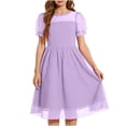 thumbnail image 1 of Yanlir Robe en Maille à Pois pour Filles avec Manches Bouffantes et Jupe Fluide Respirante Robe de Soirée pour Grandes Enfants Col Rond Doux Manchette à Volants Occasion Décontractée et Formelle (Violet, 13-14 Ans), 1 of 5