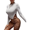 thumbnail image 3 of Women's Basic Solid Turtleneck Long Sleeve Bodysuits Jumpsuits Stretchy Romper, 3 of 6