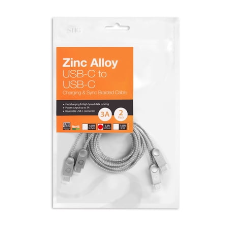 UPC: 0662774040516 | Zinc Alloy USB-C to USB-C Charging & Sync Braided Cable – 3.3ft  2-Pack