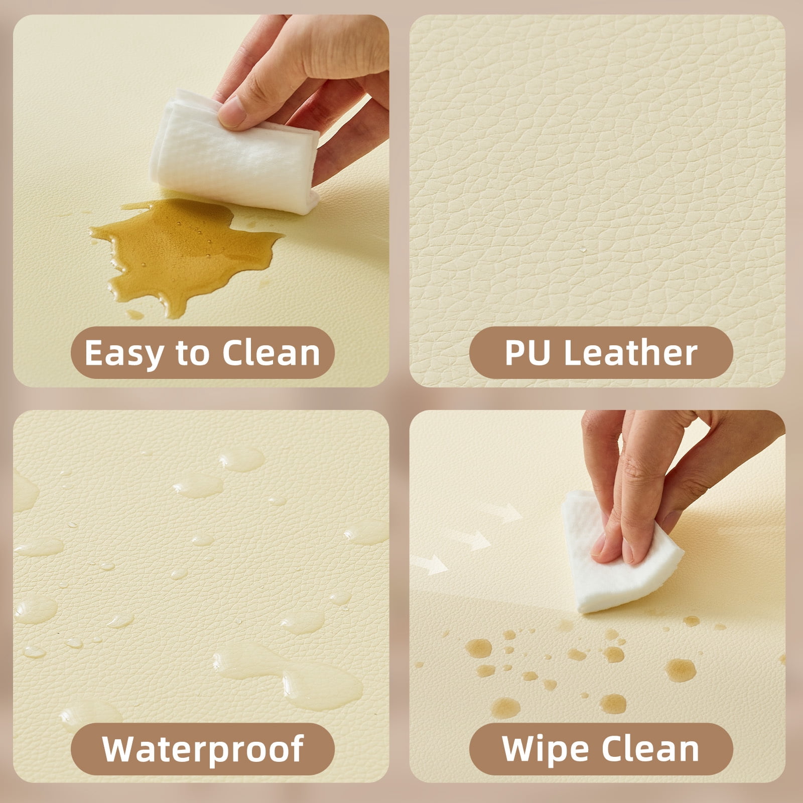 Teler Leather Baby Play Mat, 1.3" Thick Leather Crawling Mat, Cushioned & Waterproof Soft Playmat for Toddlers, Infants, 47" x 47", Beige