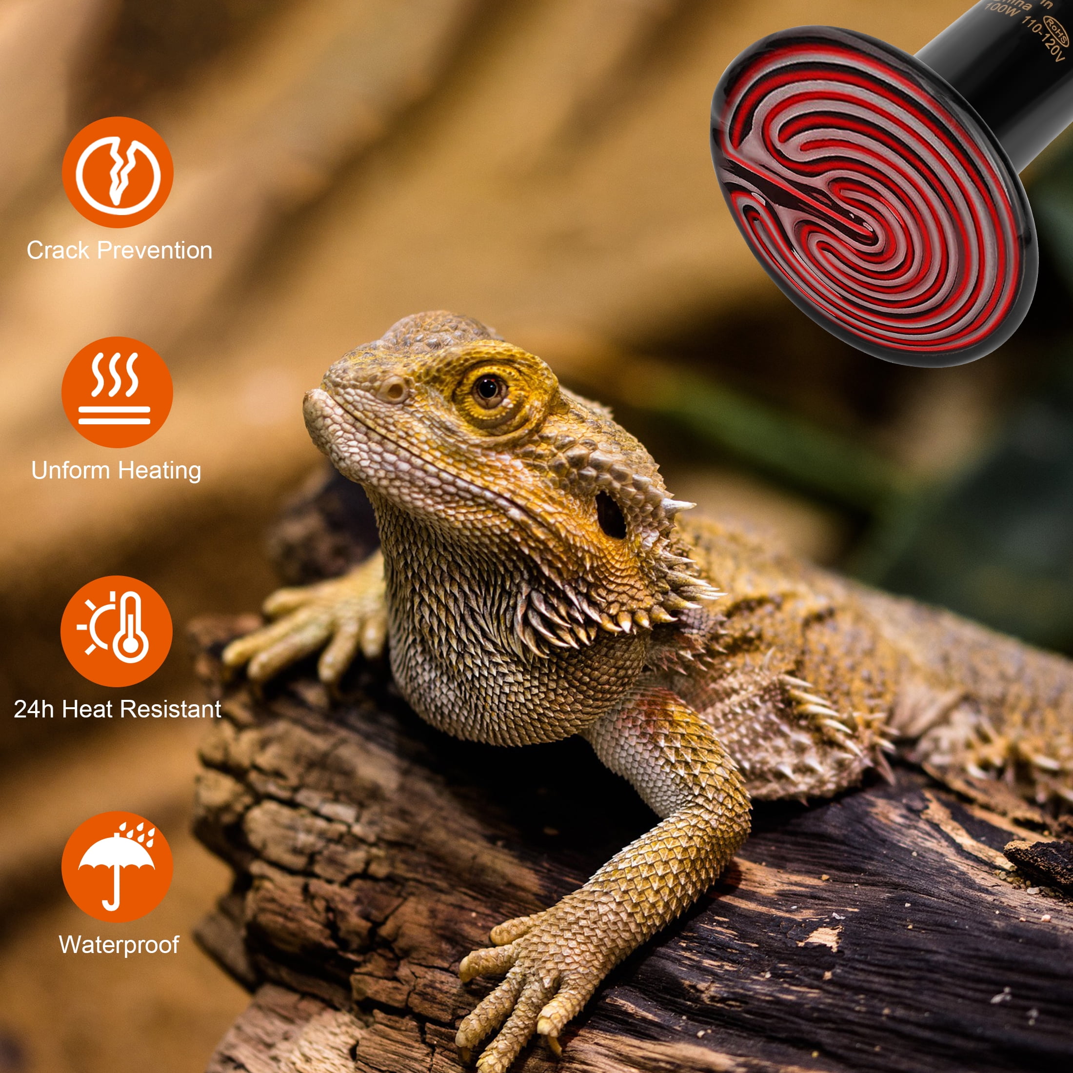 2 Pack 100W Dark Heat Emitter Bulb - Infrared Ceramic Reptile Heater for Terrariums, 24/7 Safe Night Heating for Bearded Dragons, Snakes, Chickens (E26 Socket)