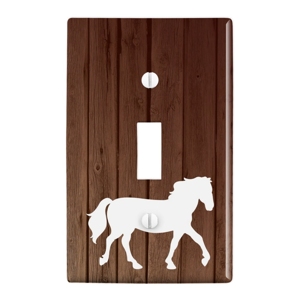 Metal Light Switch Plate Cover White Brown Horses Horse Decor Western Decor 