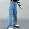 thumbnail image 6 of Fengyings Wide Leg Flare Cargo Jeans Boot Bell Bottom Denim Pants Baggy Blue Jeans for Girls, 6 of 7