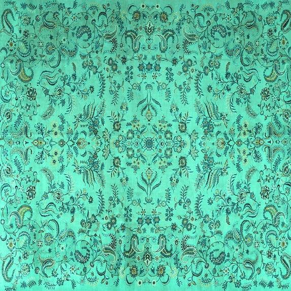 Ahgly Company Indoor Square Persian Turquoise Blue Traditional Area Rugs, 5' Square