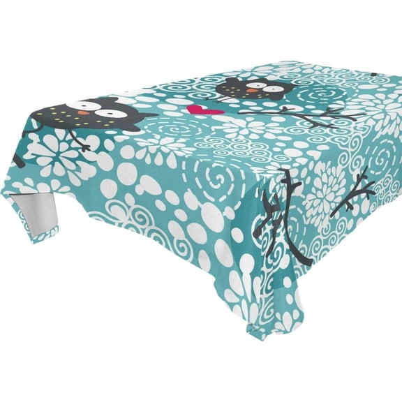 SKYSONIC 60"x90" Square Tablecloth with Winter Seamless Cute Owls and Snow Prints, Anti-Wrinkle and Smooth Table Cloth for Kitchen/Home Decoration
